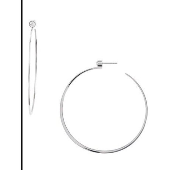 Michael Kors Cubic Zirconia Whisper Hoop Silver Tone Earrings Medium - Picture 2 of 6